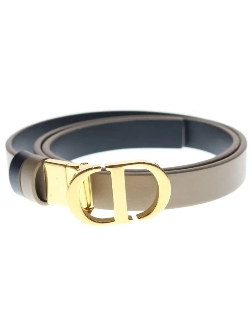 Dior CD Logo Buckle Reversible Belt Gold Leather Beige Black